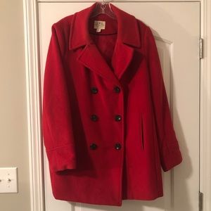 Red wool winter peacoat double breasted button